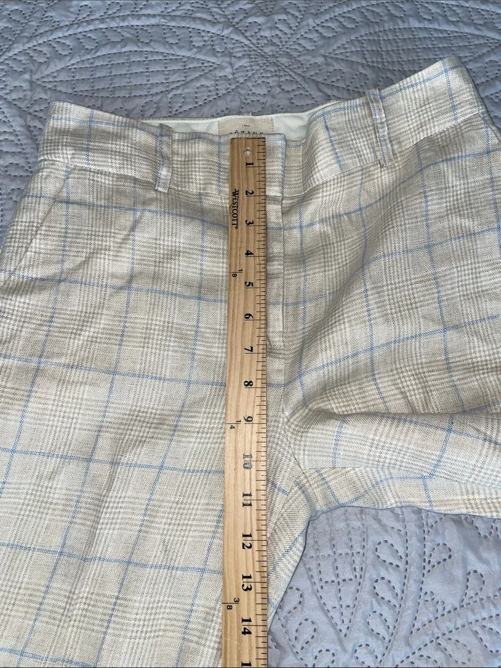Sézane Cream Plaid Trousers with Light Blue Windowpane Size 36 / 4